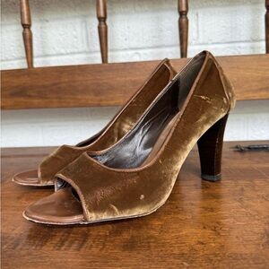 Boss Brown Suede Peep-Toe Heels